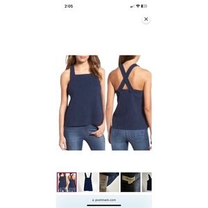 Madewell Apron Tank Women's Size S Navy Blue Square Neck‎ Cross Back Sleeveless
